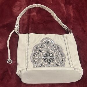 Brighton White Shoulder Bag with Silver Medallion Detail